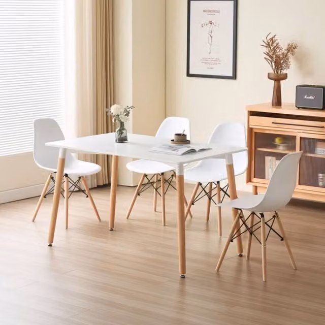 Comfy Living Ltd 5 Piece Modern Dining Set with White Wooden Top and 4 White Chairs with Metal Detailing – 1
