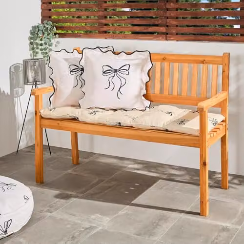 OHS Bow Print 2 Seater Outdoor Bench Cushion in Black and White, W/D/H: 110 x 40 x 40 cm – 2