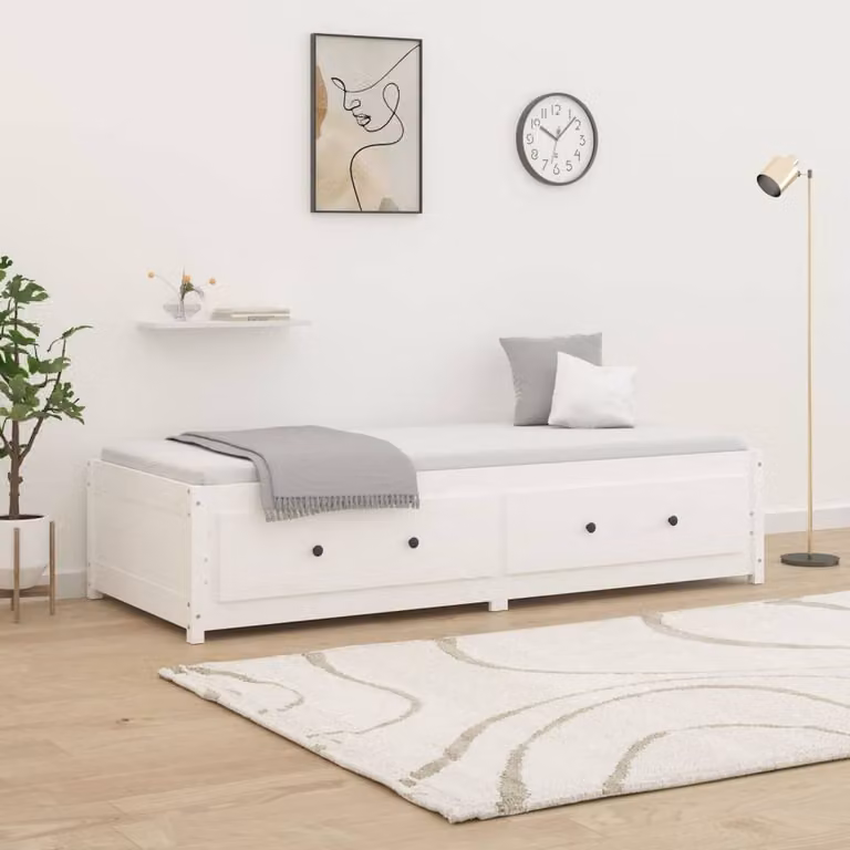 Berkfield Home Beautiful Day Bed in White Solid Pine Wood, W/D/H: 200 x 90 cm