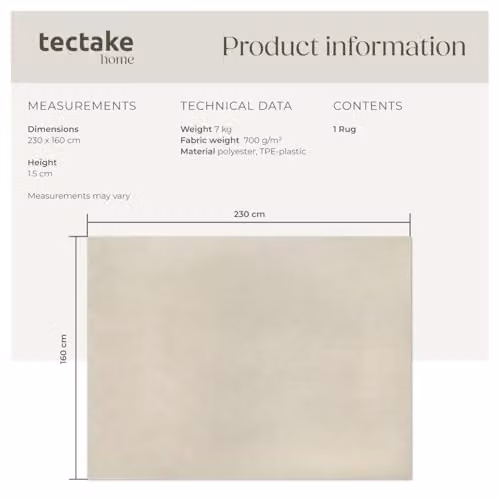 tectake Zonelle Fluffy Rug, Beige, W/D: 160 x 230 cm – 2