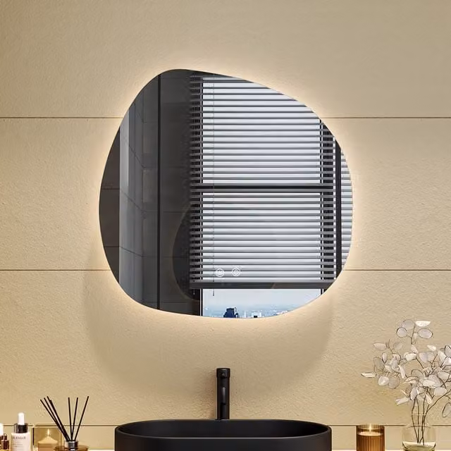 Livingandhome Irregular Frameless LED Bathroom Wall Mirror in Silver, Width: 60 cm