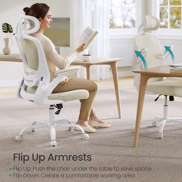 SONGMICS Ergonomic Mesh Swivel Office Chair in Brown and White