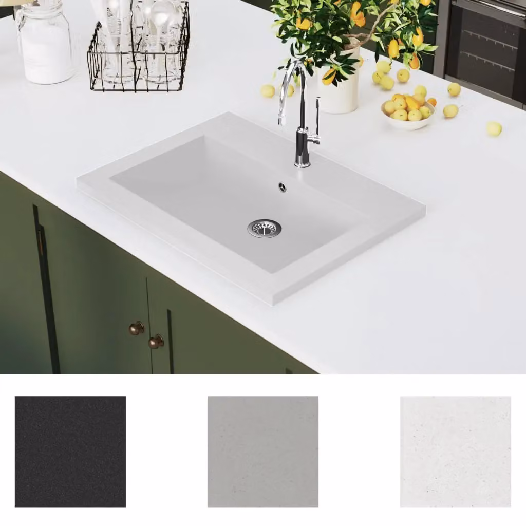 Berkfield Home White Granite Composite Rectangular Basin with Overflow W/D/H: 60 x 45 x 12 cm – 3