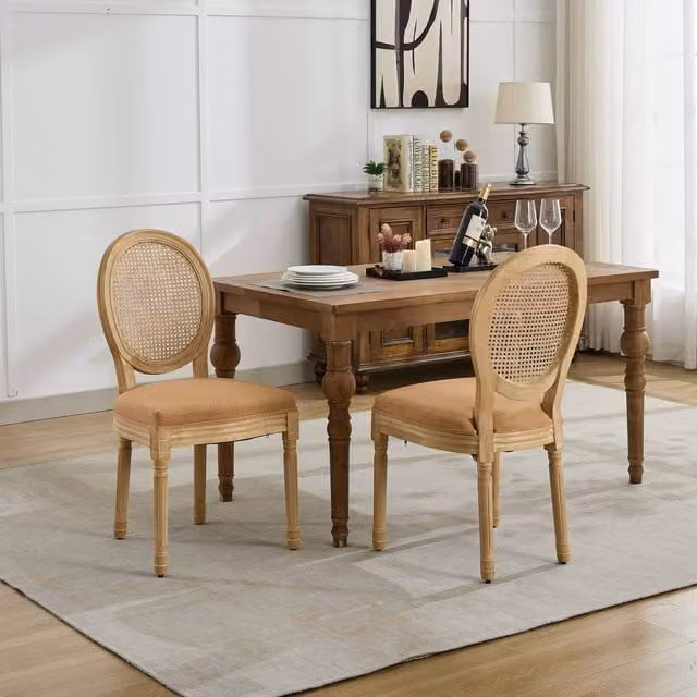 HomeTouch Set of 6 French Style Rattan Back Dining Chairs in Brown