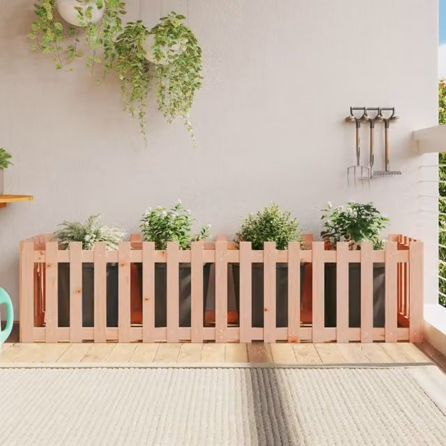Berkfield Home Garden Raised Bed with Fence Design in Brown Solid Douglas Wood, W/D/H: 200 x 50 x 50 cm – 1