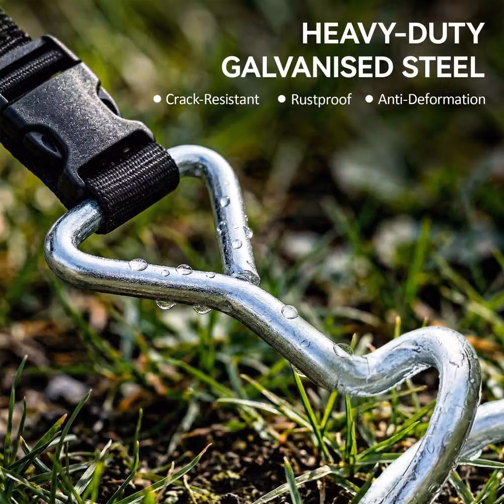 SPORTNOW 4-Piece Galvanised Steel Trampoline Anchor Kit in Silver, 32 cm Stakes – 4