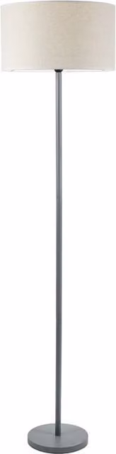 ValueLights Grey Wood Floor Lamp with White Fabric Cylinder Shade, H 180 cm x W 45 cm x D 45 cm