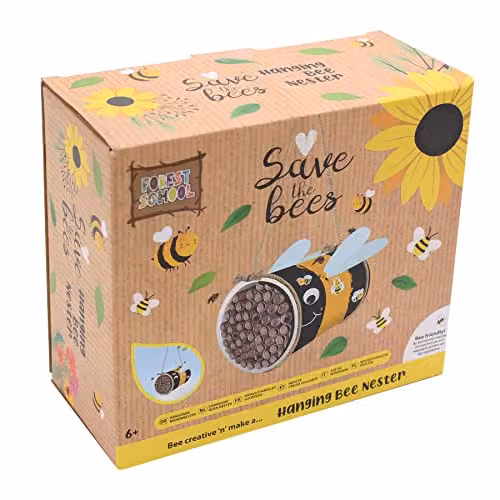 RMS International Save The Bees Creative Kit Hanging Bee Nester, Multicolour Wood