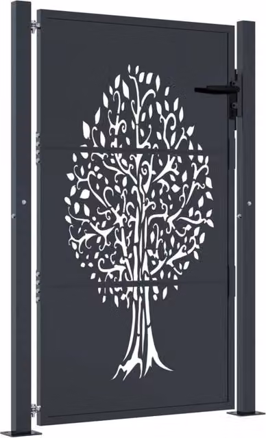 Berkfield Home Anthracite Steel Garden Gate with Tree Design, W: 105 cm, H: 130 cm