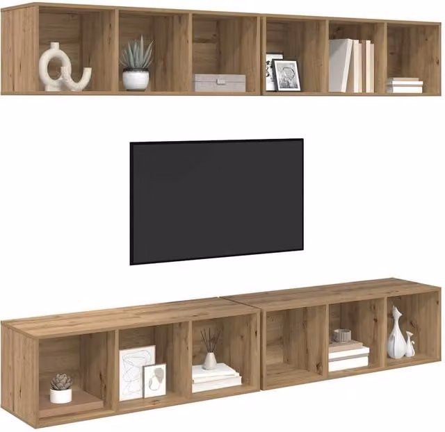 Berkfield Home Artisan Oak Wall TV Cabinet with Shelf, Brown, W/D/H: 37 x 37 x 107.5 cm