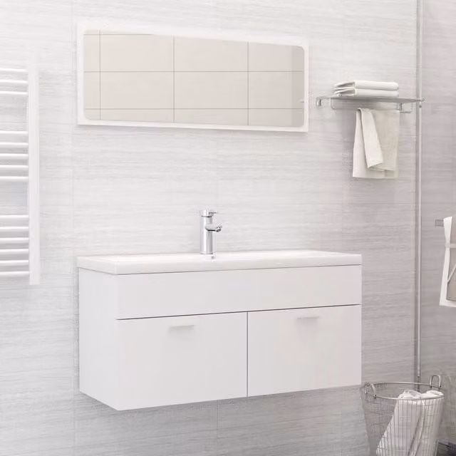 Berkfield Home White Matt Bathroom Sink Cabinet with Built-in Basin, W/D/H: 100 x 46 x 38.5 cm