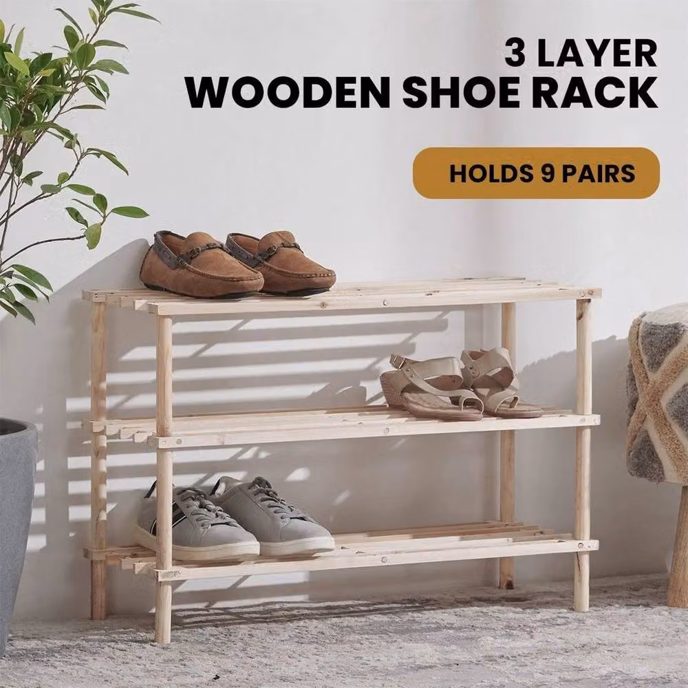 FLAVORA 3-Tier Wooden Shoe Rack Organiser in Sand, W: 50 cm – 3