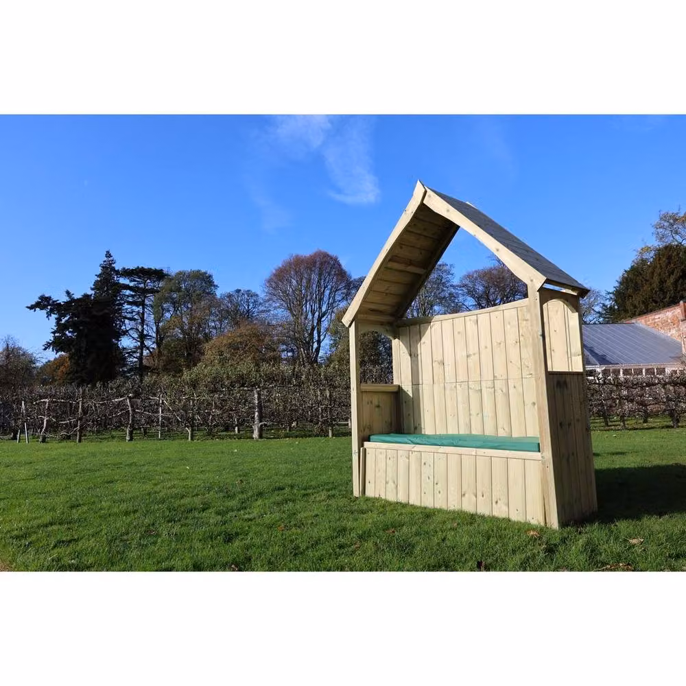Churnet Valley Garden Furniture Ltd Willow 3 Seat Storage Arbour with Waterproof Cushions in Light Tan, W/D/H: 235 x 179 x 179 cm – 3