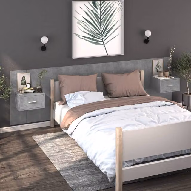 Berkfield Home Wall-mounted Bedside Cabinets, 2 Piece Set, Concrete Grey – 1