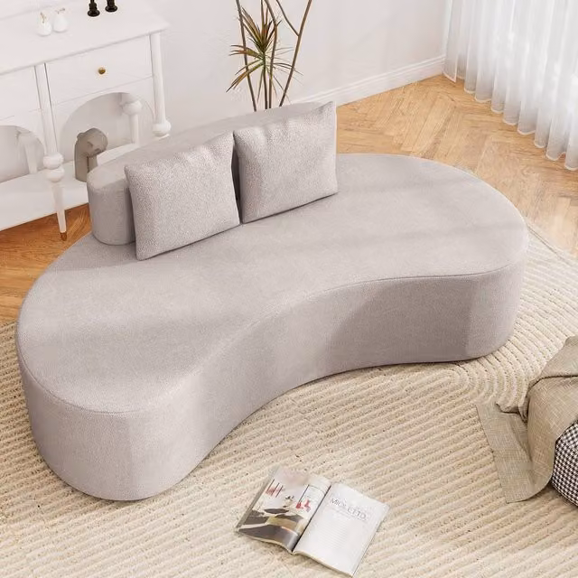 Costway Modern Upholstered Curved Fabric Sofa in Light Grey with 2 Scatter Cushions