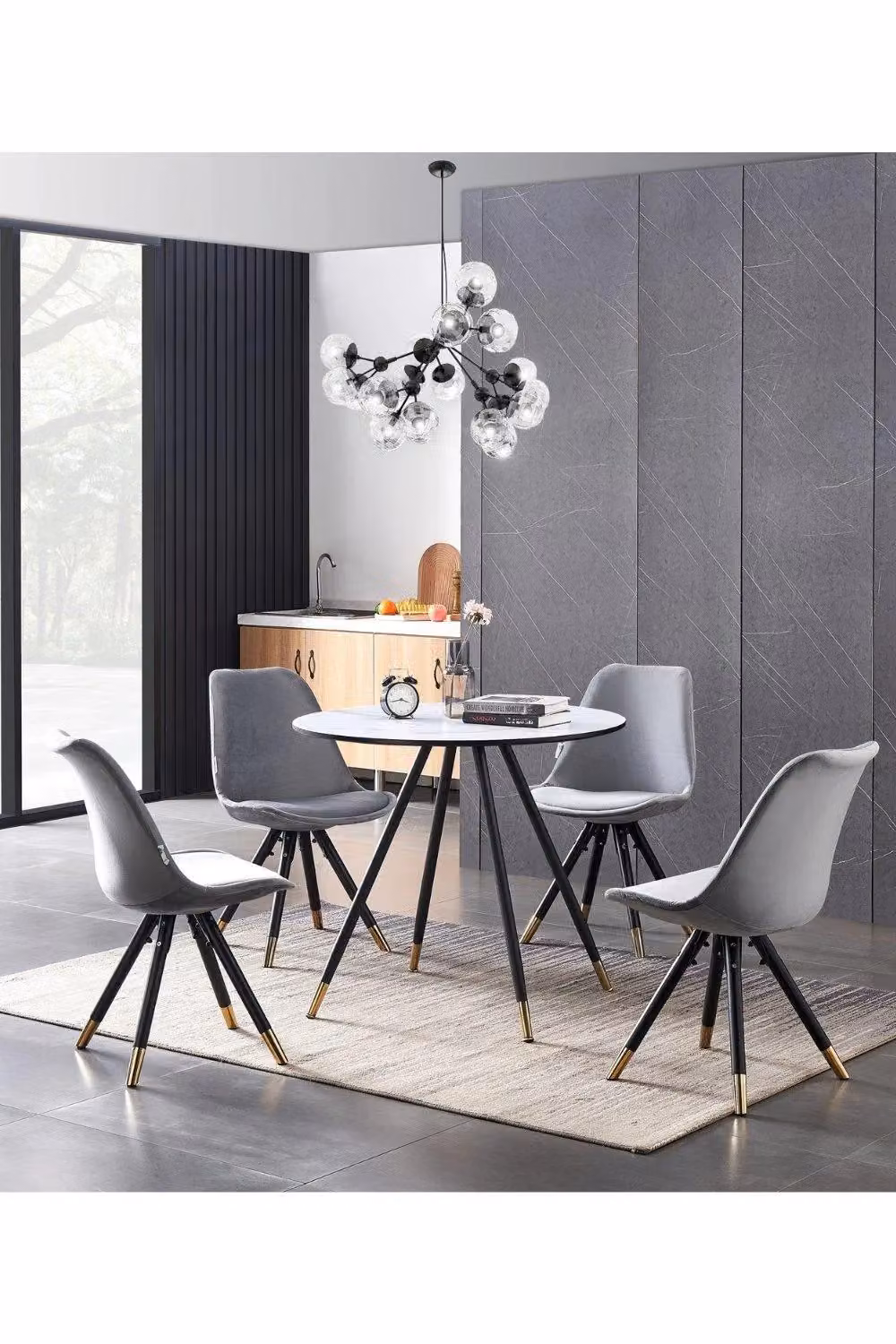 Life Interiors Sofia Dorchester Luxury Round Dining Set with Table and 4 Chairs in Light Grey – 2