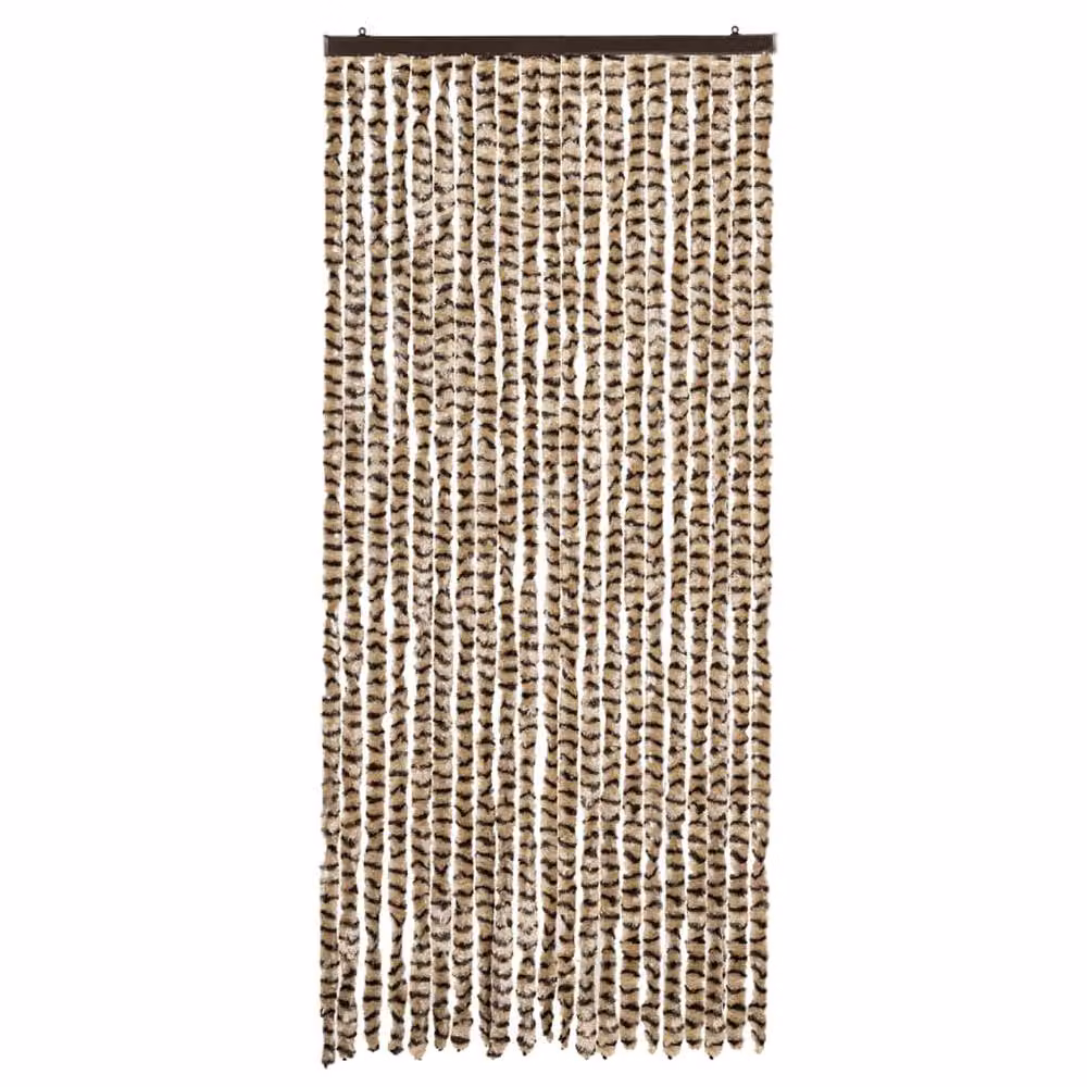 Berkfield Home Striped Chenille Fly Curtain in Beige and Brown, W: 90 cm, H: 200 cm – 3
