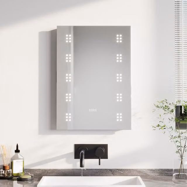 Komore LED Wall Mirror with Clock in White