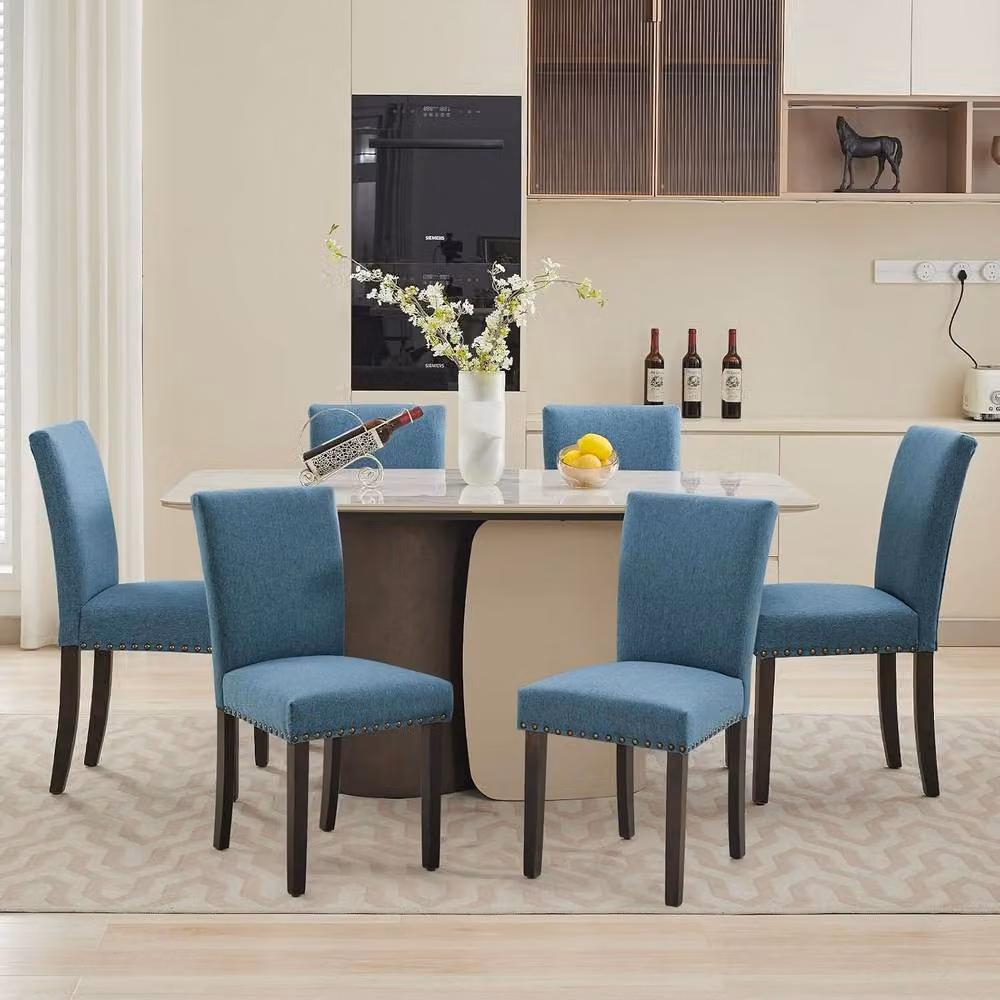London Boutique Set of 2 Blue Upholstered Armless Dining and Kitchen Chairs with Rubberwood Frames – 7