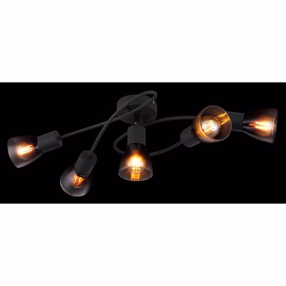 Globo Lighting Satella Multi Arm Ceiling Lamp in Black with Smoke Glass, 5x E14, W: 58 cm, H: 16.5 cm – 4