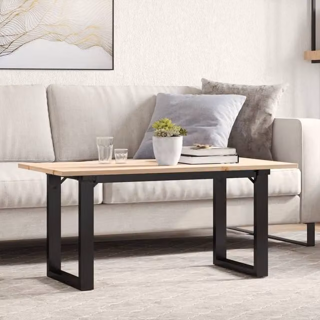 Berkfield Home O-Frame Coffee Table in Brown Solid Pine and Steel, W/D/H: 100 x 50 x 45 cm