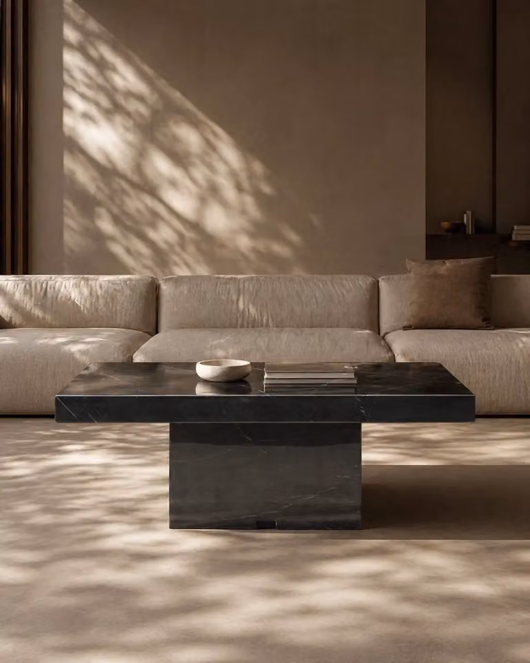 Tommy Franks Noche Rectangular Coffee Table in Black Marble with Glossy Stone Finish, W/D/H: 125 x 70 x 40 cm