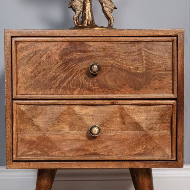 Elm Home And Garden Mid Century Solid Mango Wood 2 Drawer Side Table in Brown