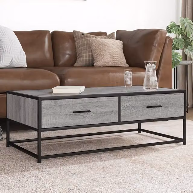 Berkfield Home Grey Sonoma Coffee Table in Engineered Wood and Metal, W: 100 cm, D: 50 cm, H: 35 cm – 1