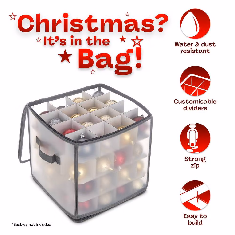 LIVIVO Heavy Duty Folding Christmas Bauble Storage Cube in Grey, W/D/H: 30 x 30 x 27 cm – 3