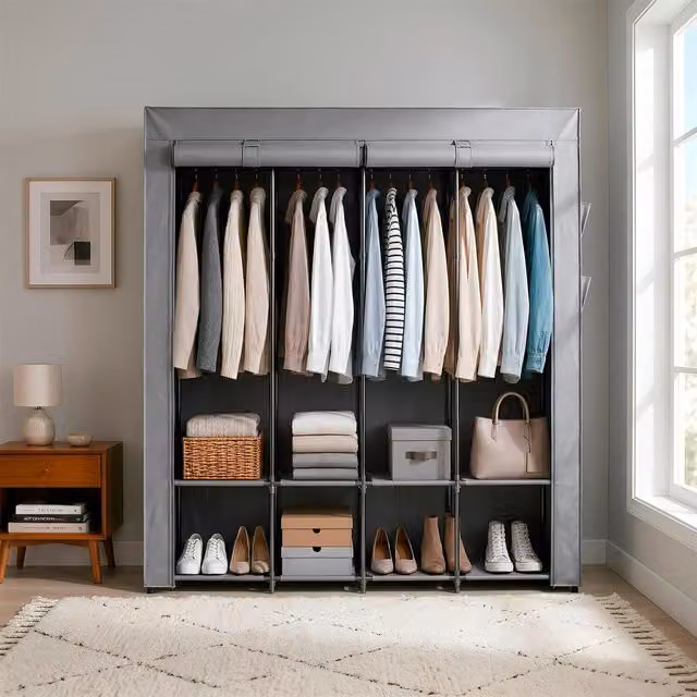 Harbour Housewares Portable Fabric Wardrobe in Grey, H 167 x W 170 x D 45 cm – 1