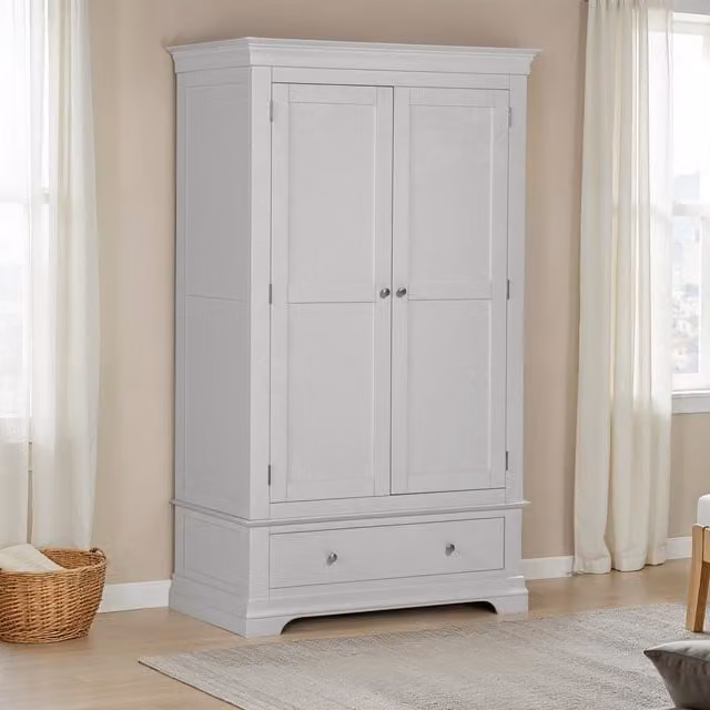 Seconique Bordeaux 2 Door Wardrobe in Matt Grey with Hanging Rod and Drawers, H 193 cm x W 112 cm