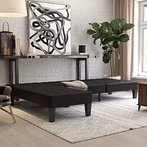 DHP Furniture Adalynn Convertible Sofabed in Black Faux Leather, W/D/H: 182 x 88 x 80 cm – 5