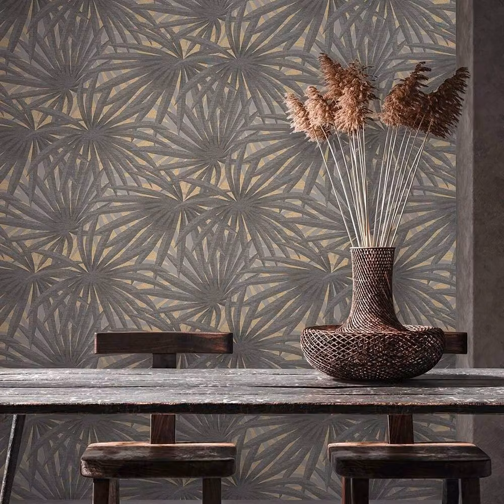 Havendro Tropical Jungle Leaf Metallic Vinyl Wallpaper in Grey – 2