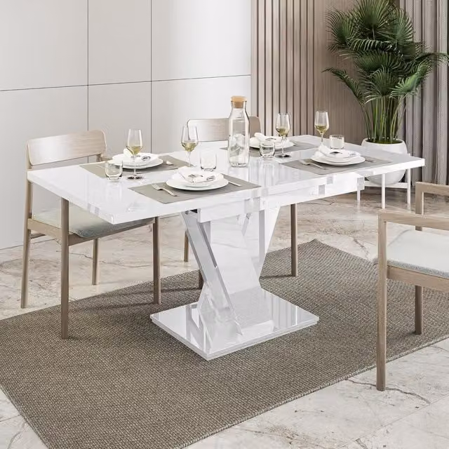 PHD FURNITURE MASIV Extendable 6 Seater Rectangular Dining Table in White Gloss