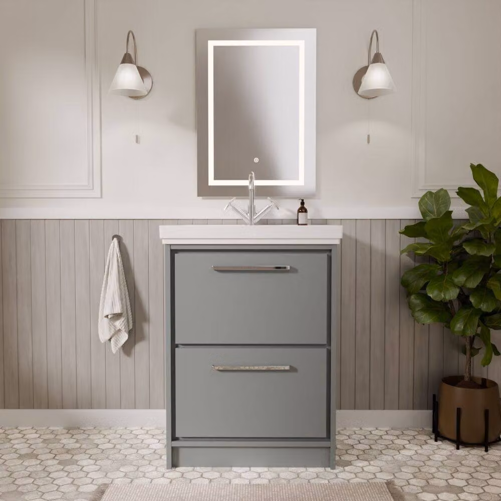 Balterley Modern Floor Standing 2-Drawer Bathroom Vanity with Fireclay Basin, Grey, W: 60 cm, H: 86.6 cm – 2