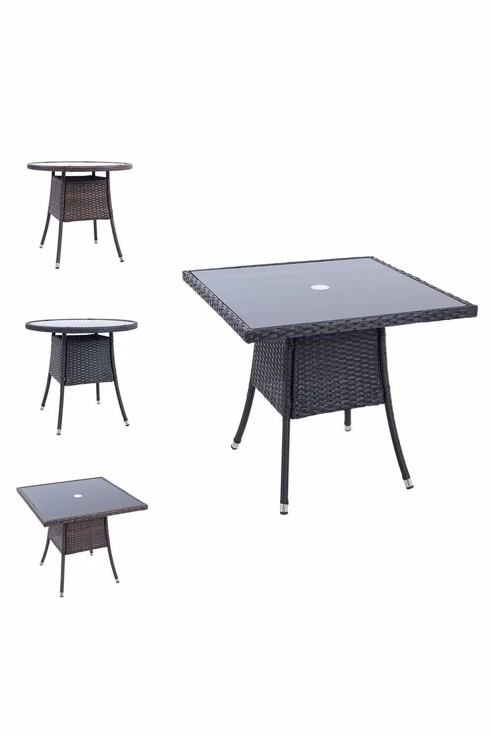 Garden Sanctuary Black Wicker 4 Seater Garden Dining Table with Tempered Glass Top and Parasol Hole – 2