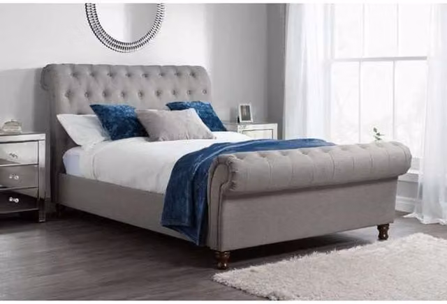 Birlea Castello Chesterfield Bed in Grey, W/D/H: 180 x 200 cm