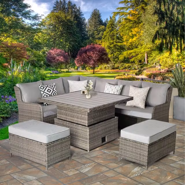Verona Deluxe 5 Seater Grey Rattan Corner Garden Set with Adjustable Table