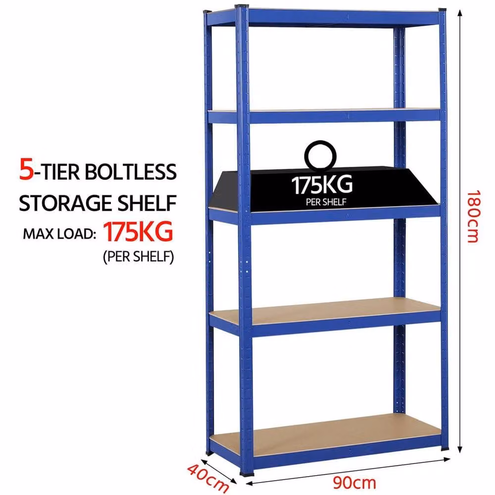 KORVIXA 5 Tier Metal Garage Shelving Unit in Blue, W/D/H: 100 x 100 x 180 cm – 2