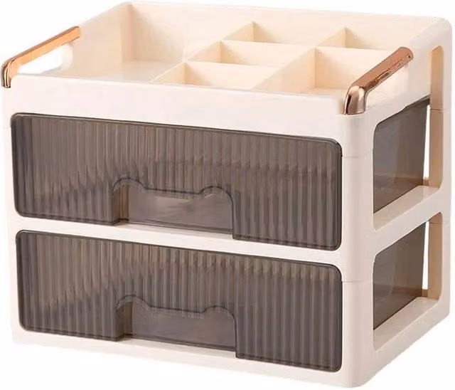 FORGEVIO Makeup Organiser Holder Case with 2 Large Drawers, Beige, W: 50.0 cm