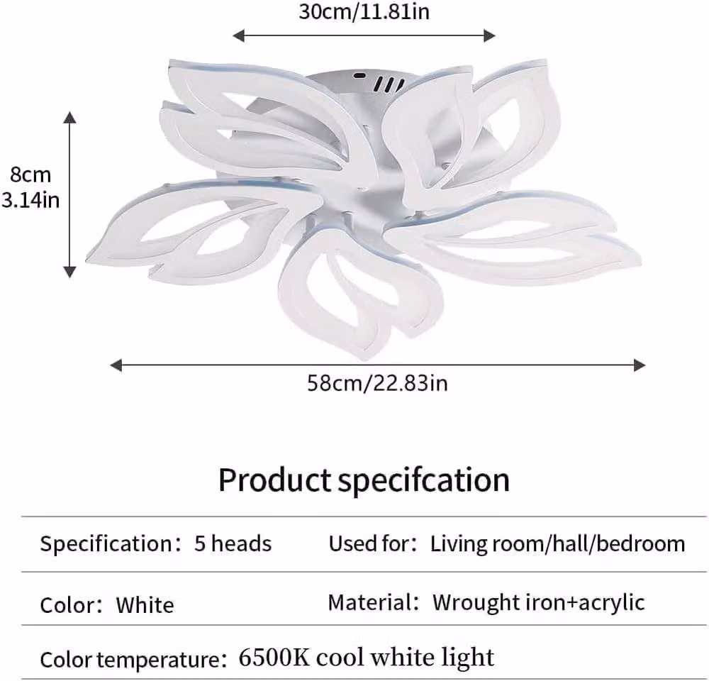Goeco Modern LED Petal Design Ceiling Light, 65W, 6500K Cool White, White – 3