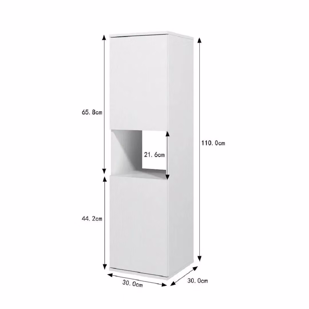 EONLION Wall Mounted White Bathroom Cabinet with 5 Shelves and Hinged Doors, W: 30 cm, D: 30 cm, H: 110 cm – 2