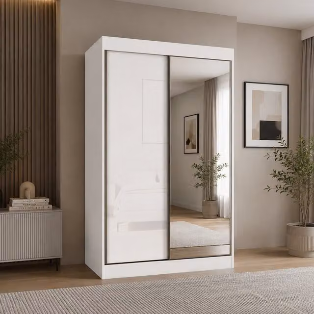 KDMD Pacific 150cm Gloss White Sliding Door Wardrobe with Mirror