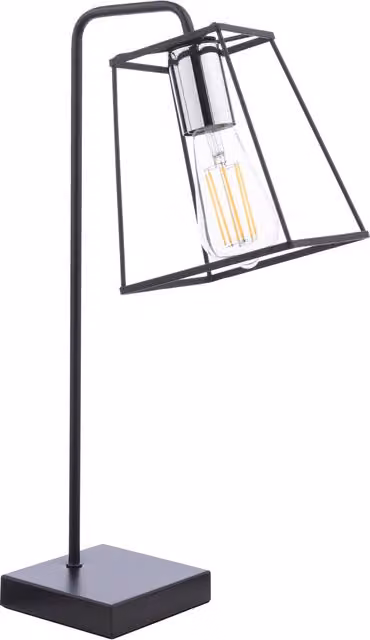 Dar TOW4150 Modern Black and Chrome Metal Tabletop Lantern Lamp with Replaceable E27 Bulb