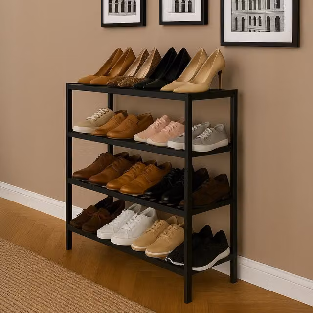 Neo 4-Tier Bamboo Shoe Rack Black Wooden Shoe Storage Organiser for Hallway W/D/H: 67 x 25 x 70 cm