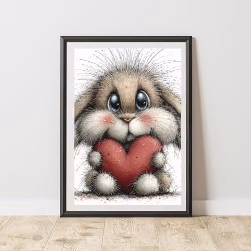 60 Second Makeover Quirky Bunny Heart Print Wall Art Poster, Multicolour, A4