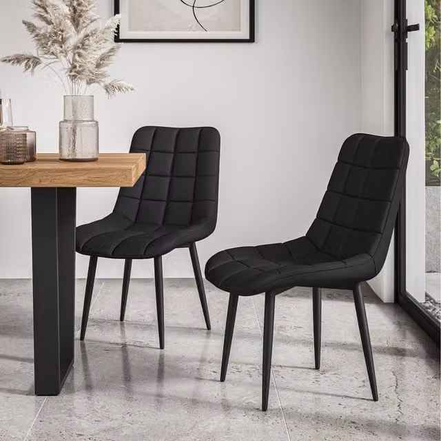 More4Homes Set of 2 Nova Modern Faux Leather Dining Chairs in Black with Metal Legs