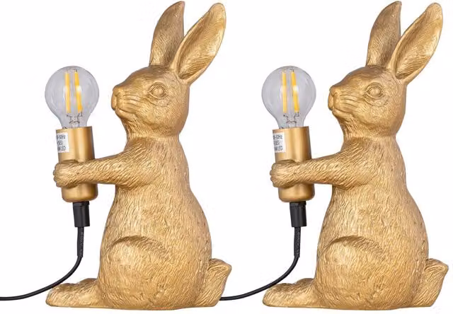 First Choice Lighting Hop Hop Set of 2 Gold Bunny Rabbit Table Lamps
