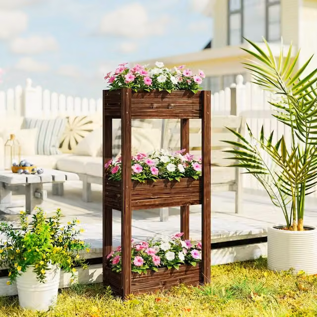 Outsunny Wooden Raised Planter and Garden Bed on Legs in Brown Rustic Finish with 13.6 l Capacity