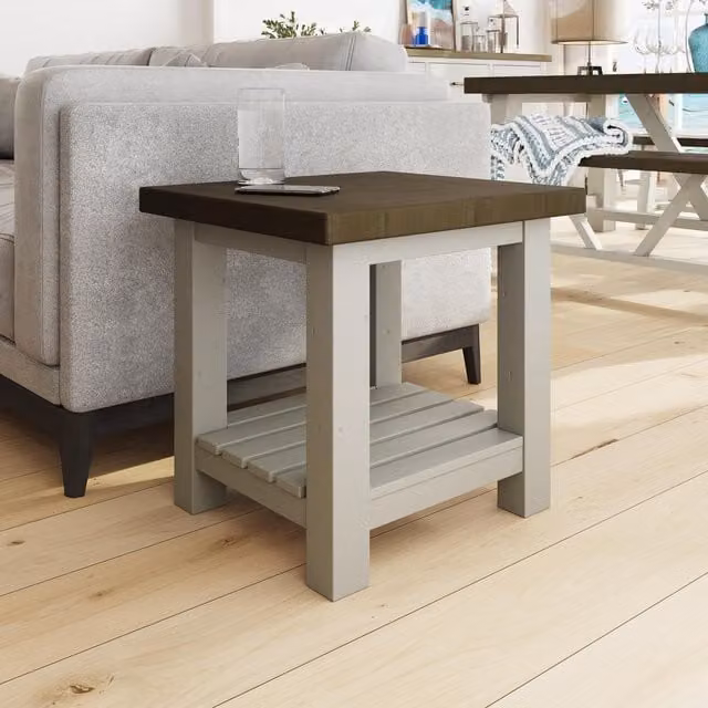 FWStyle Solid Reclaimed Pine Square Side Lamp Table in Driftwood Brown